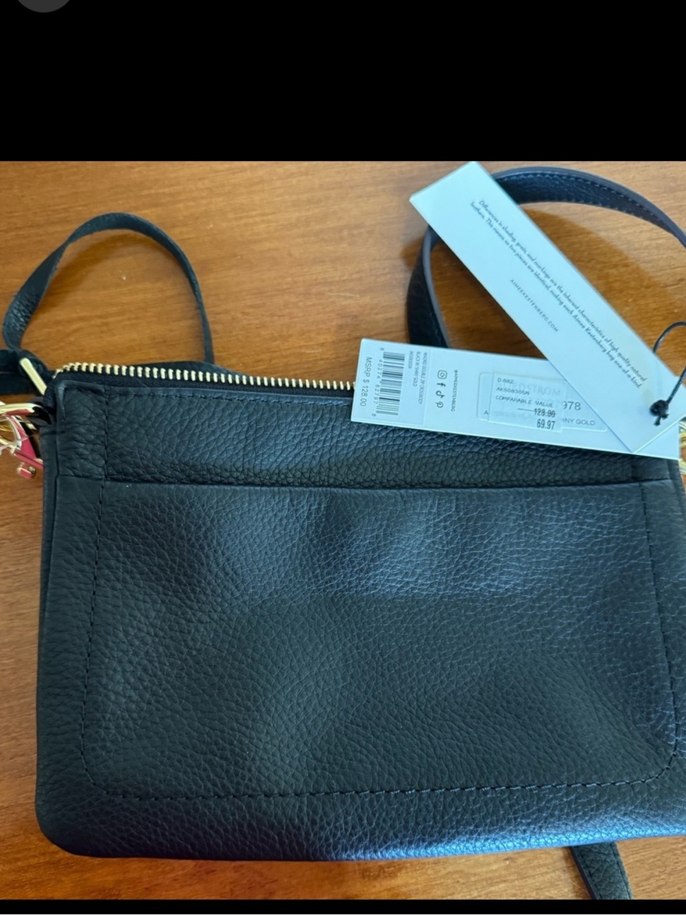 Aimee Kestenberg Madrid Double Zip Black Leather Gold Hardware Crossbody Bag NWT - Picture 2 of 15